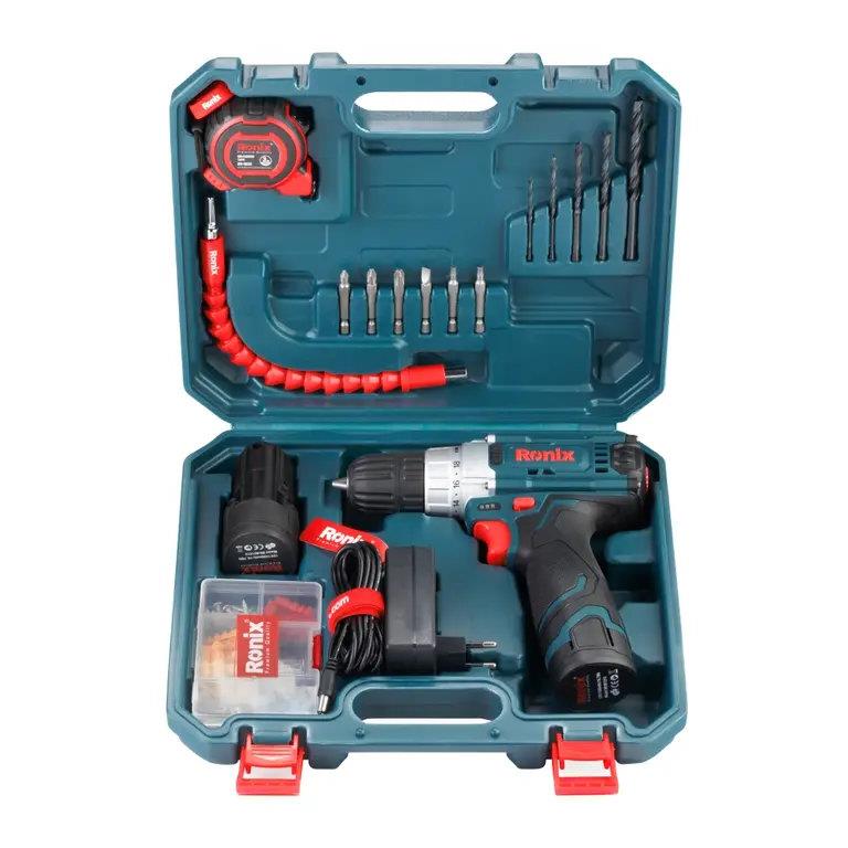 کیت دریل شارژی 12 ولت تک باطری 19 پارچه کد RS-8613 برند رونیکس