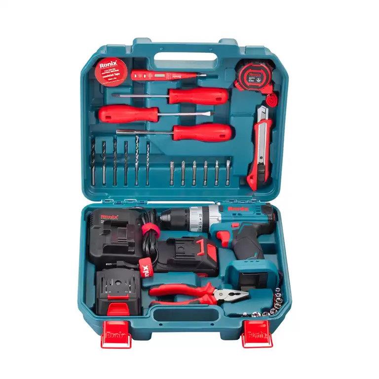 کیت دریل شارژی 16 ولت دو باطری 33 پارچه کد RS-8615 برند رونیکس